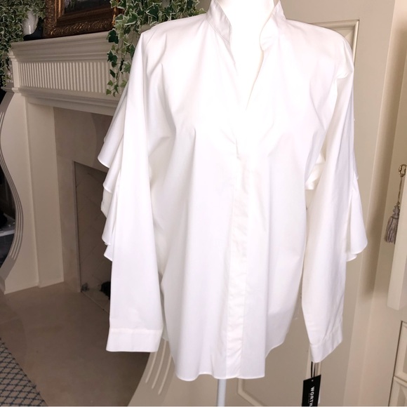 Worth Collection White Dolman Sleeve Blouse With Ruffled Back New Size L - Picture 2 of 14